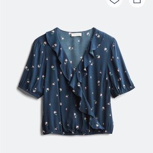 Floral Ruffle Blouse - Blue